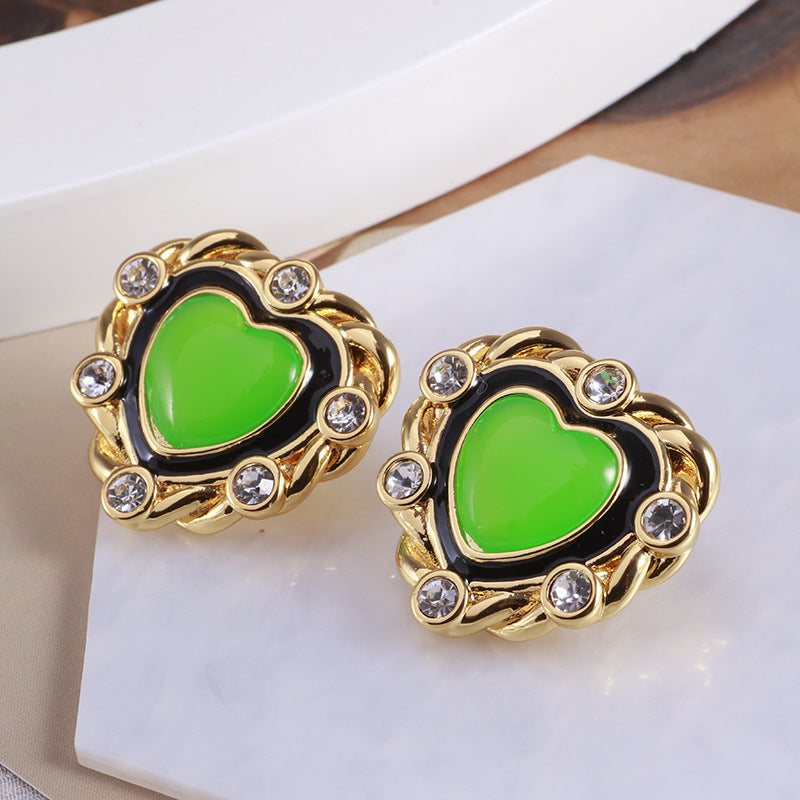 Green Heart Earrings