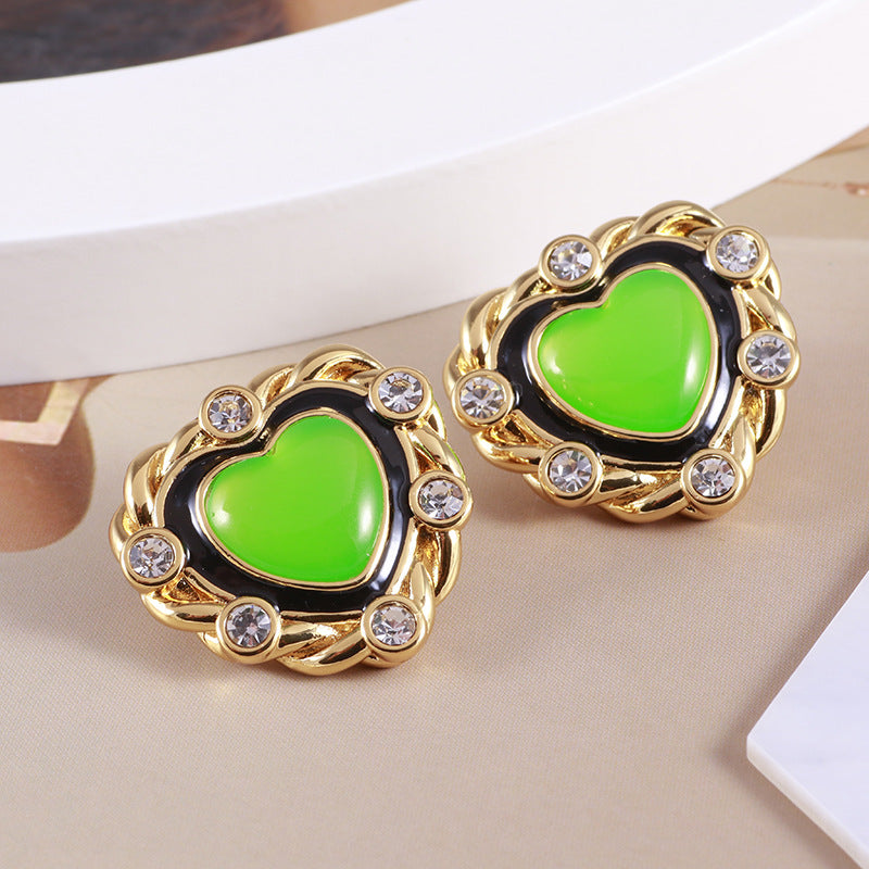 Green Heart Earrings