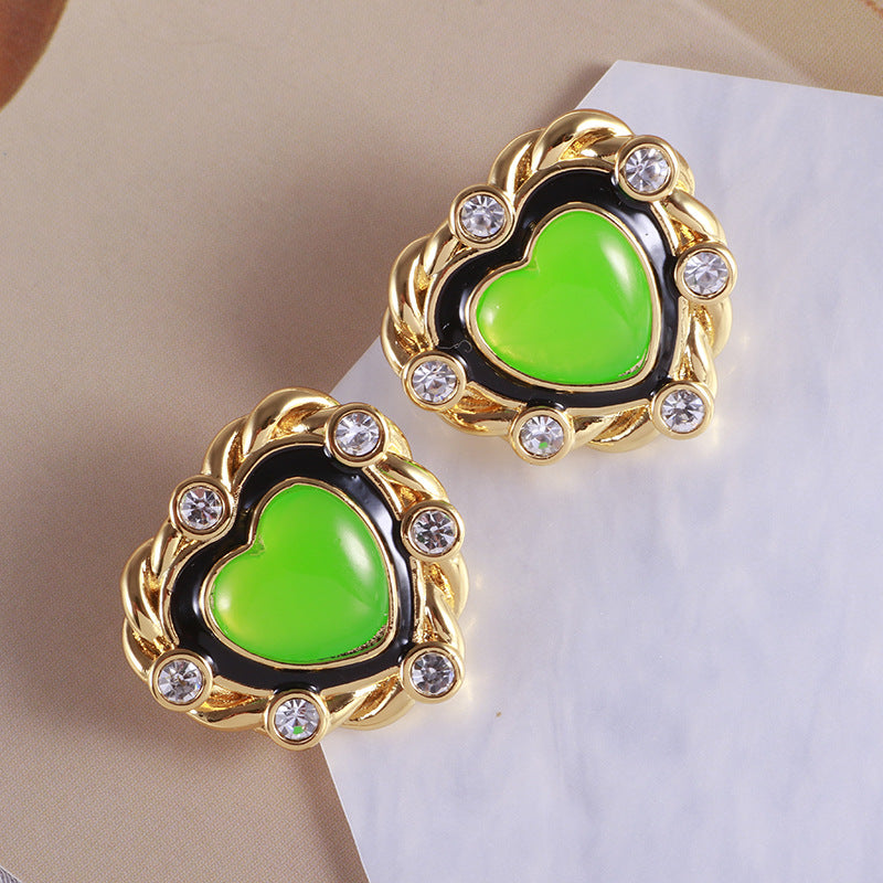 Green Heart Earrings