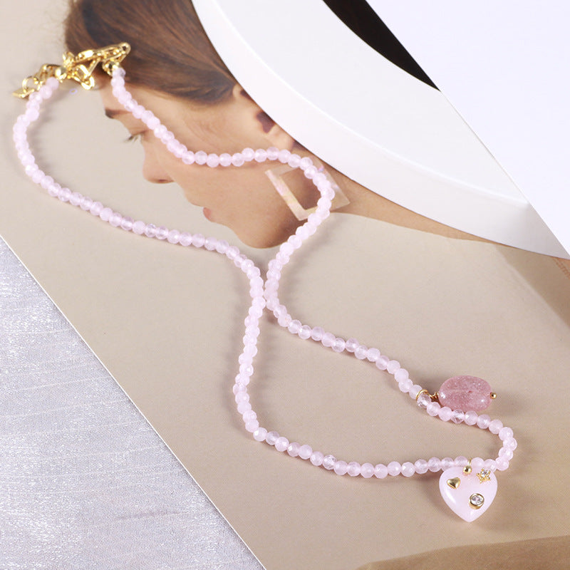 Diamond Heart & Pink Stone Necklace