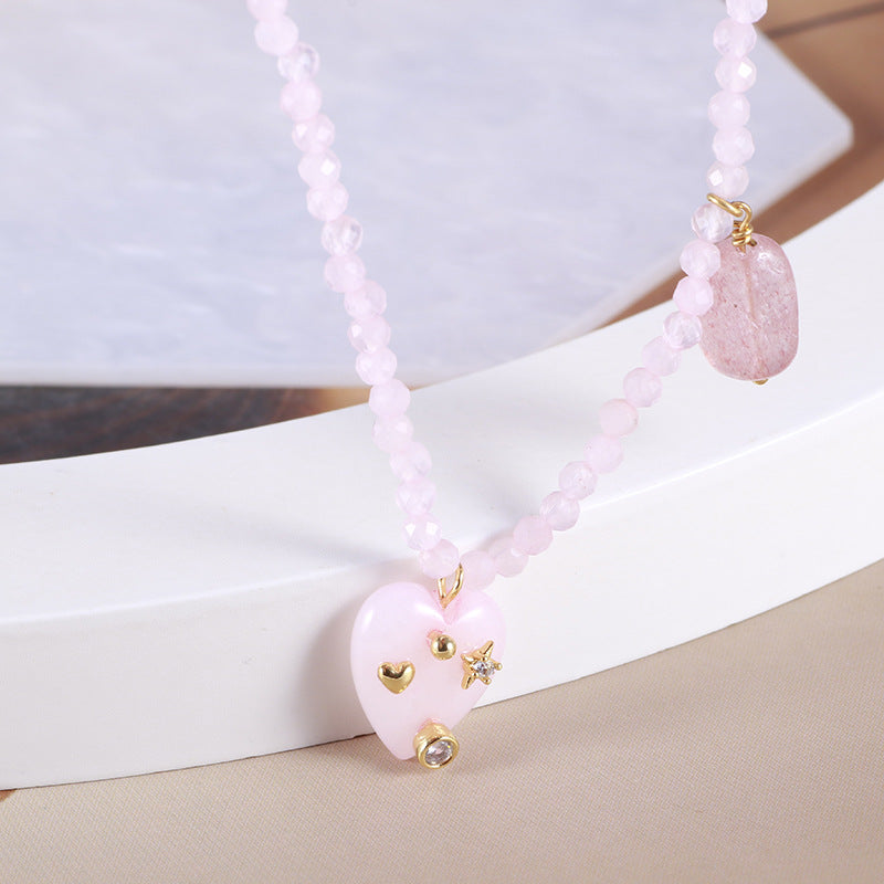 Diamond Heart & Pink Stone Necklace