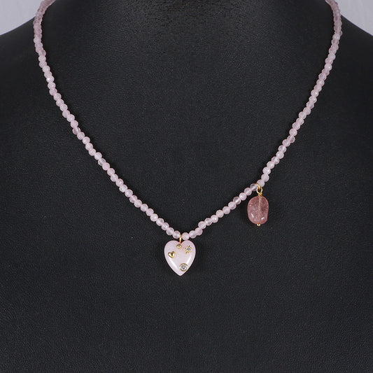 Diamond Heart & Pink Stone Necklace