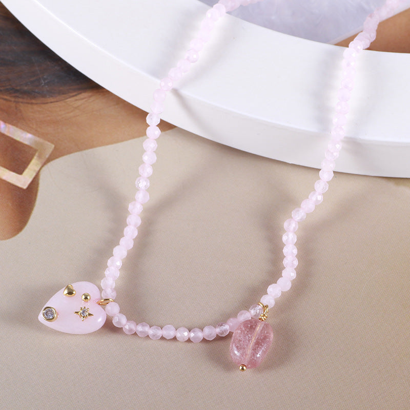 Diamond Heart & Pink Stone Necklace