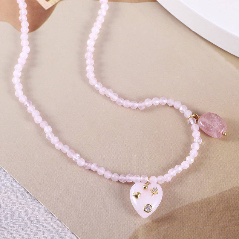 Diamond Heart & Pink Stone Necklace