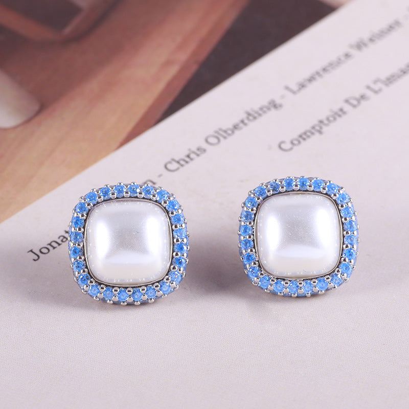 Ocean Blue Square Stud Earrings