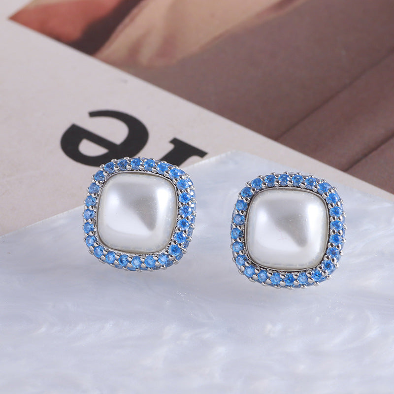 Ocean Blue Square Stud Earrings