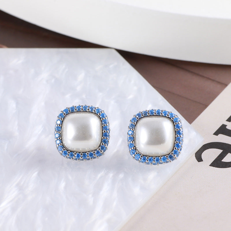 Ocean Blue Square Stud Earrings