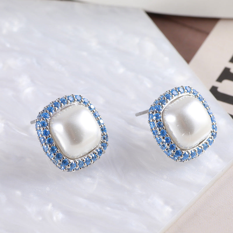 Ocean Blue Square Stud Earrings