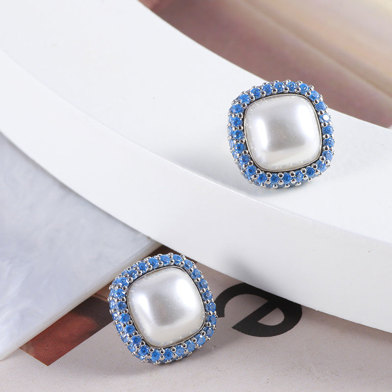 Ocean Blue Square Stud Earrings