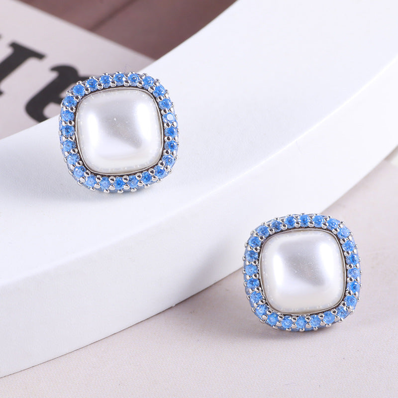 Ocean Blue Square Stud Earrings