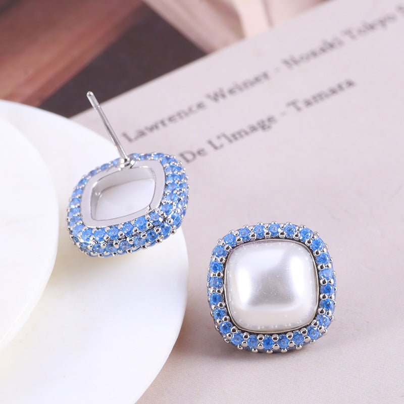 Ocean Blue Square Stud Earrings