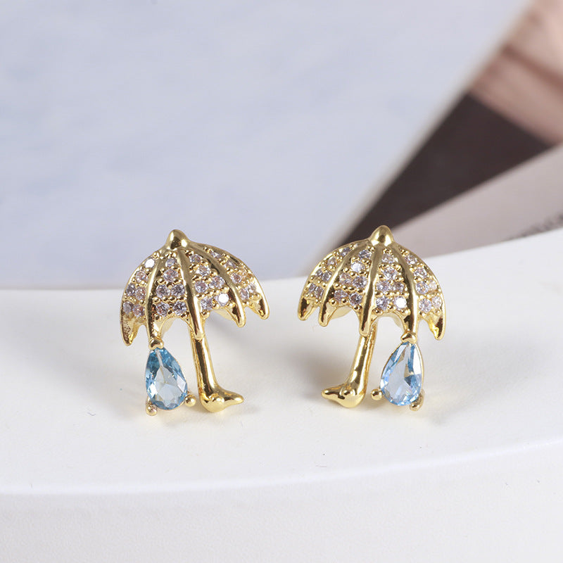 Umbrella & Raindrop Stud Earrings