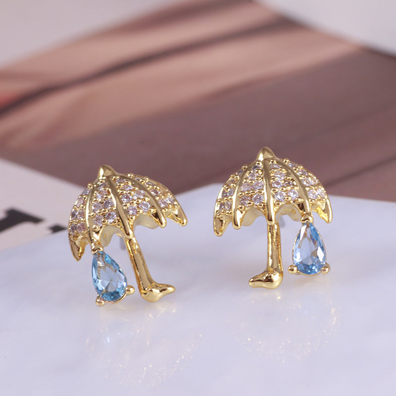 Umbrella & Raindrop Stud Earrings