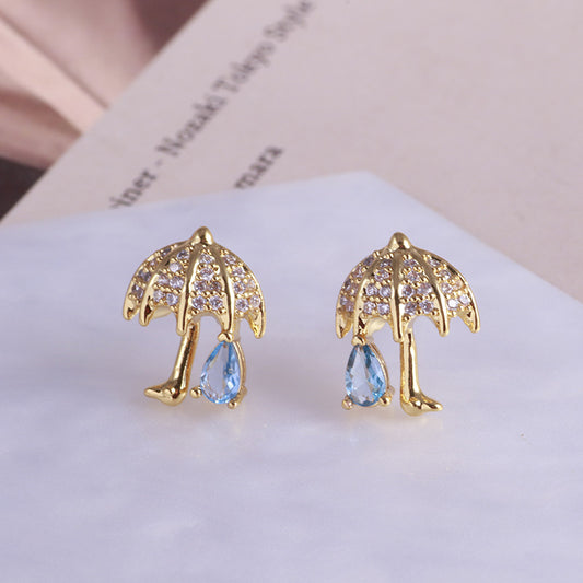 Umbrella & Raindrop Stud Earrings