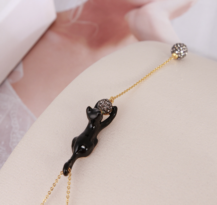 Black Cat and Diamond Balls Necklace