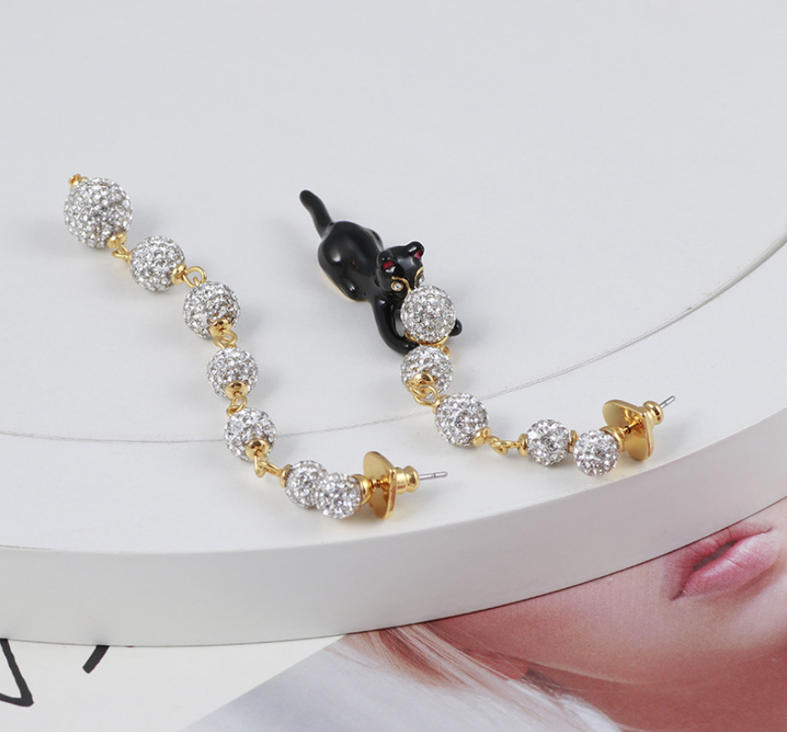 Cat and Diamond Balls Earrings