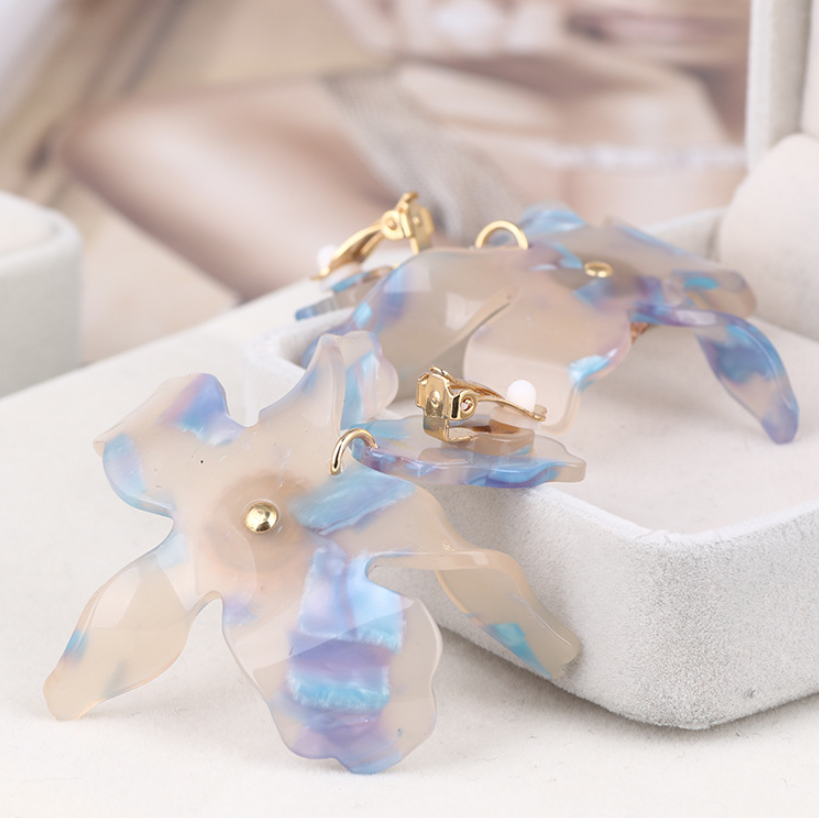 Resin Lily Earrings Blue