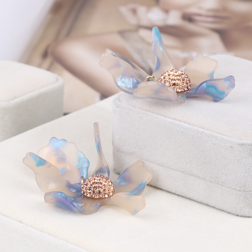 Resin Lily Earrings Blue