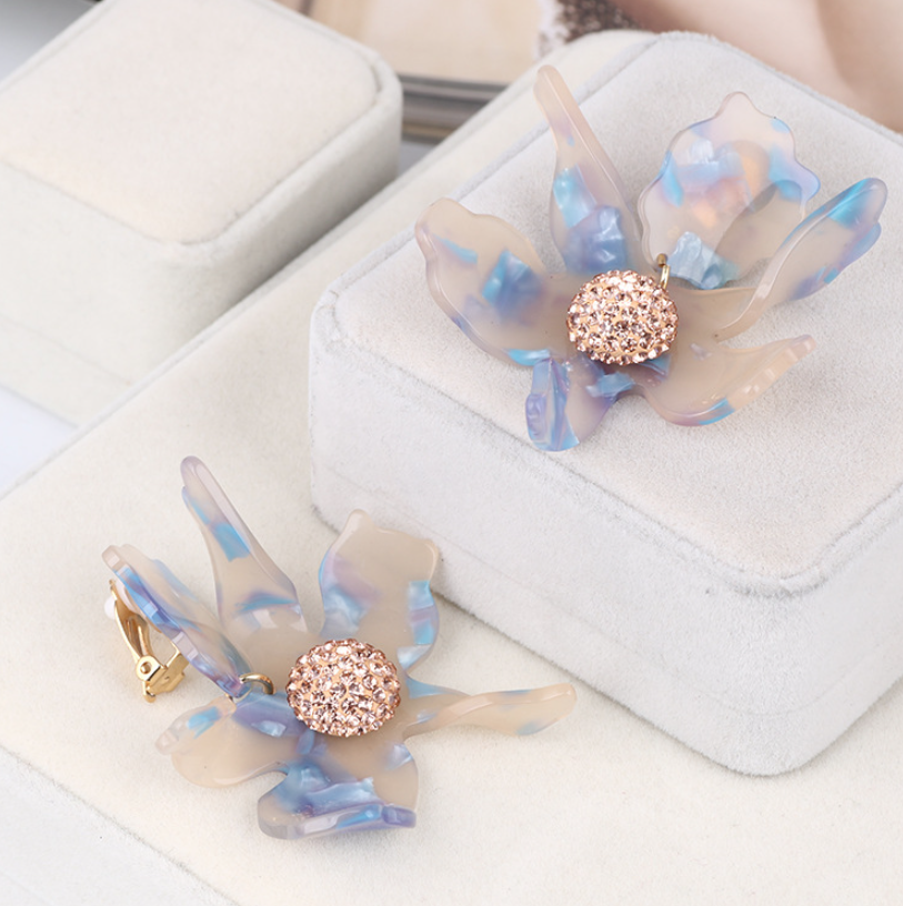 Resin Lily Earrings Blue