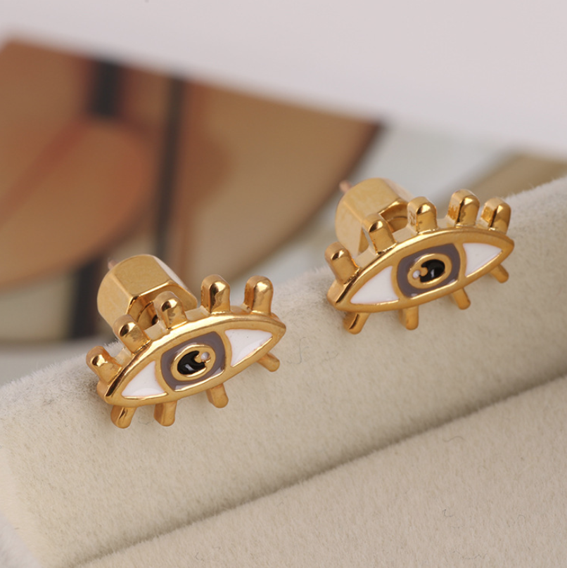 Gold Eye Stud Earrings