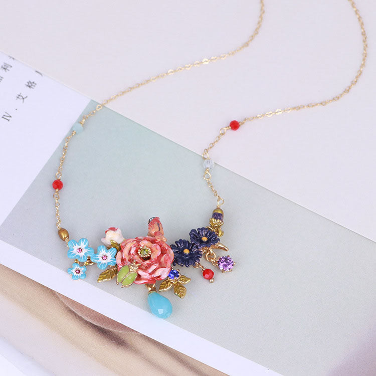 Little Bird on Flowers Necklace