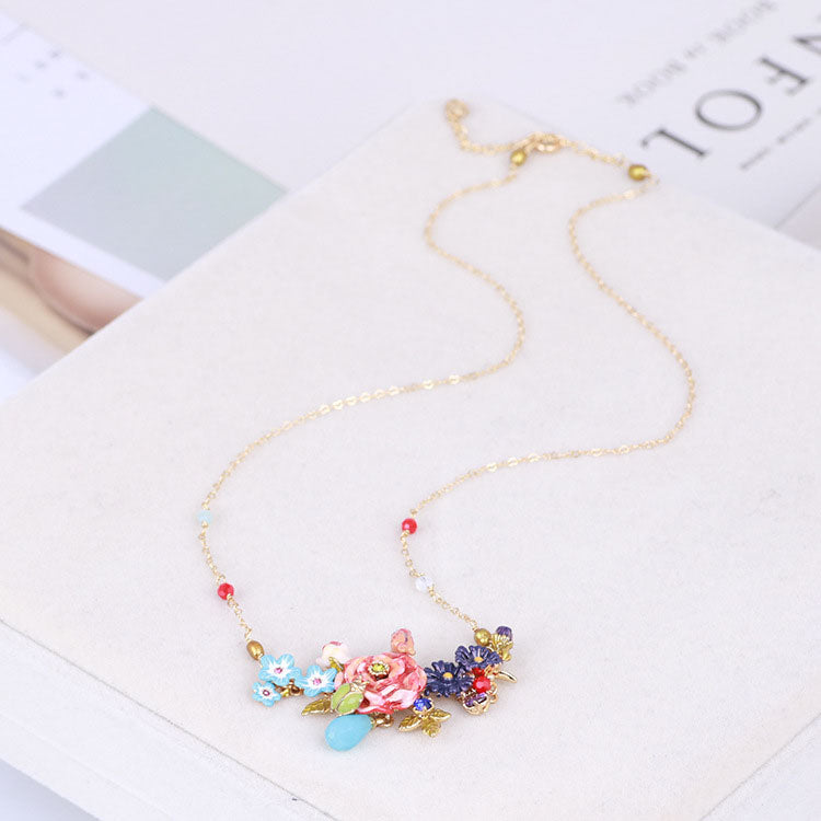 Little Bird on Flowers Necklace