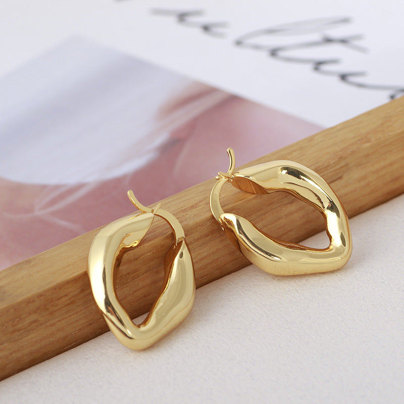 Gold Irregular Shape Hoop Earrings