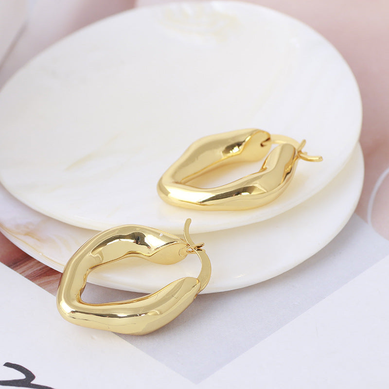 Gold Irregular Shape Hoop Earrings