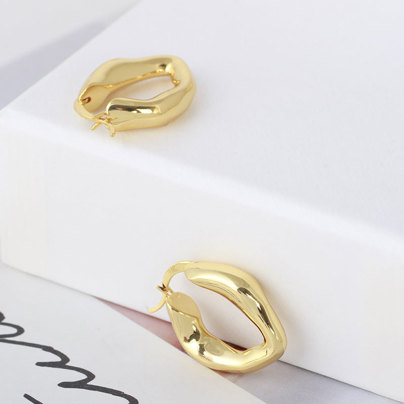 Gold Irregular Shape Hoop Earrings