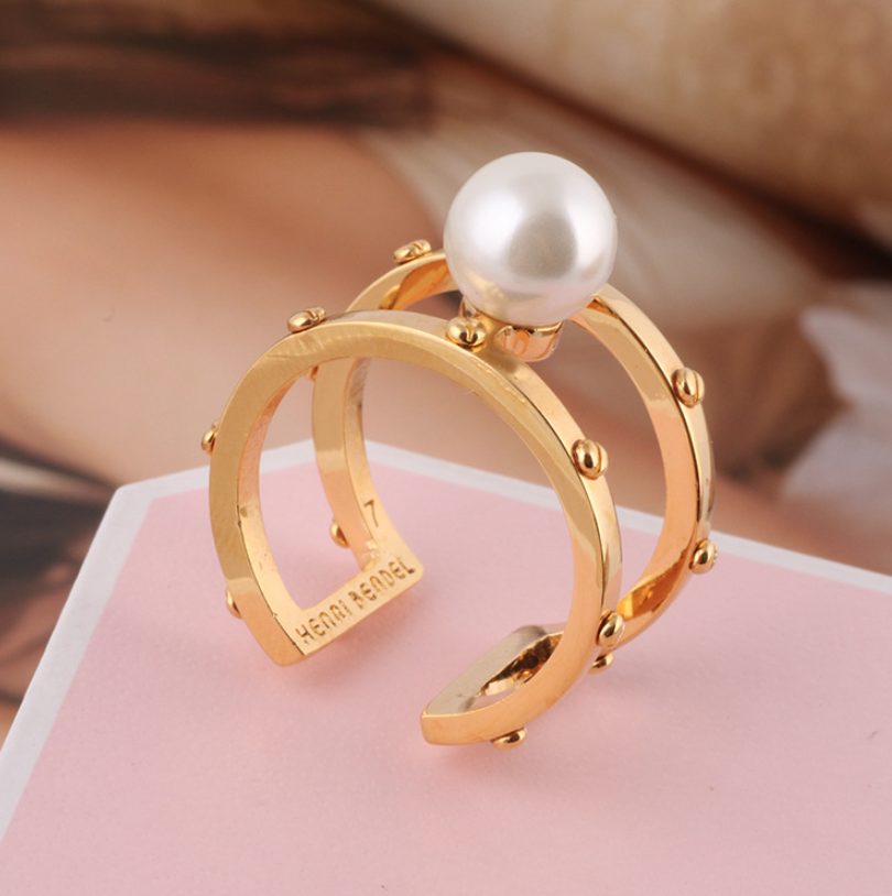 Gold Rivet Ring with Pearl