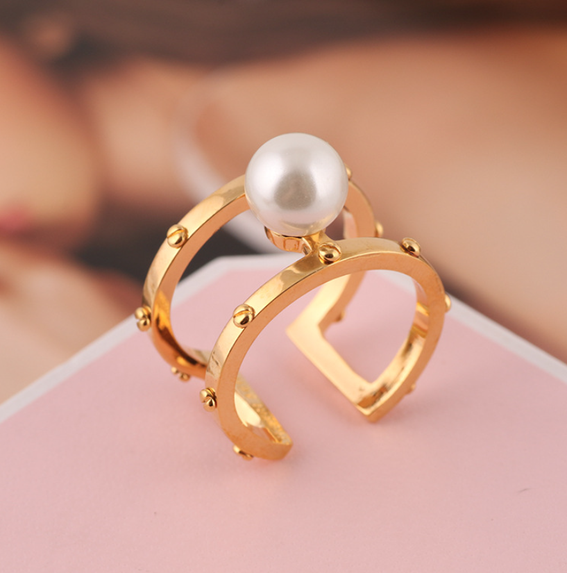 Gold Rivet Ring with Pearl