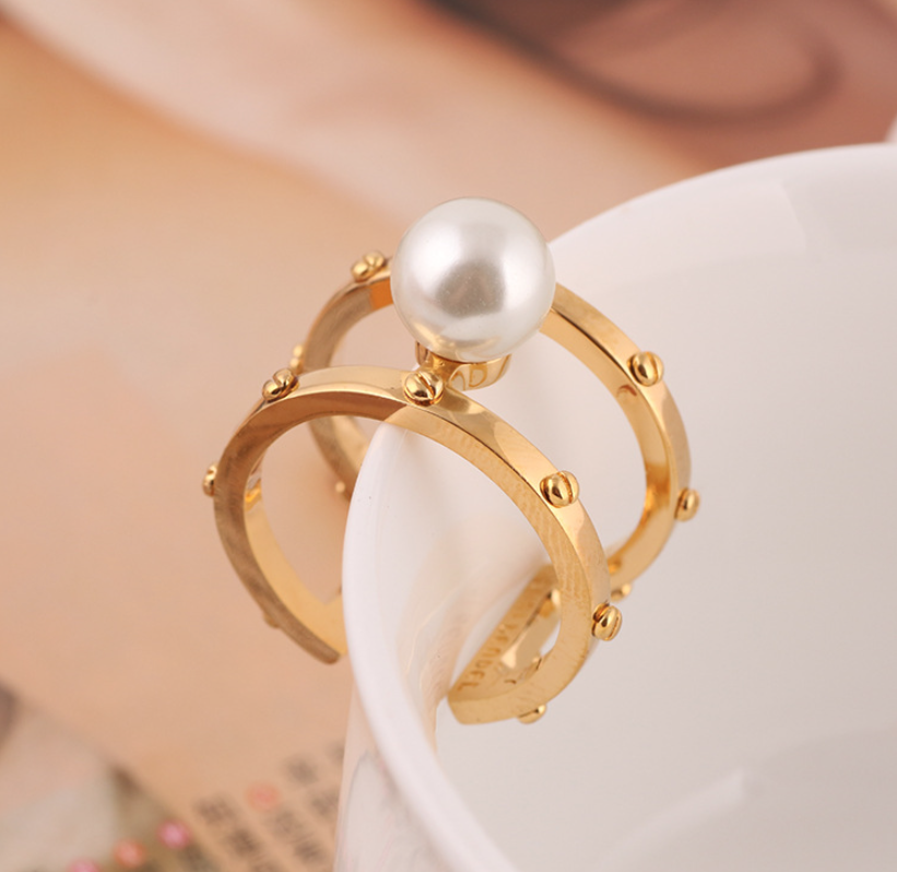 Gold Rivet Ring with Pearl