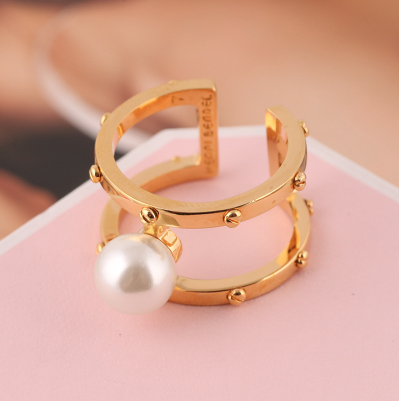 Gold Rivet Ring with Pearl