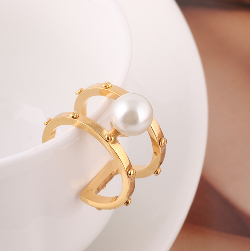 Gold Rivet Ring with Pearl