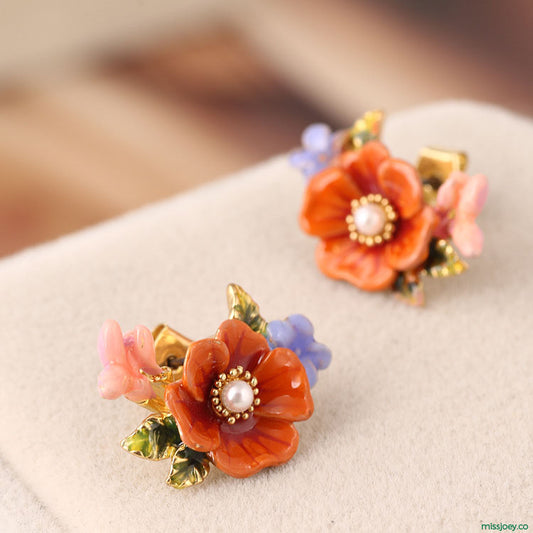 Orange Flower Earrings