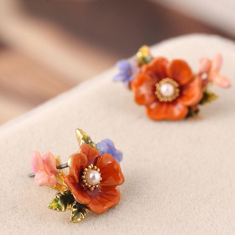 Orange Flower Earrings