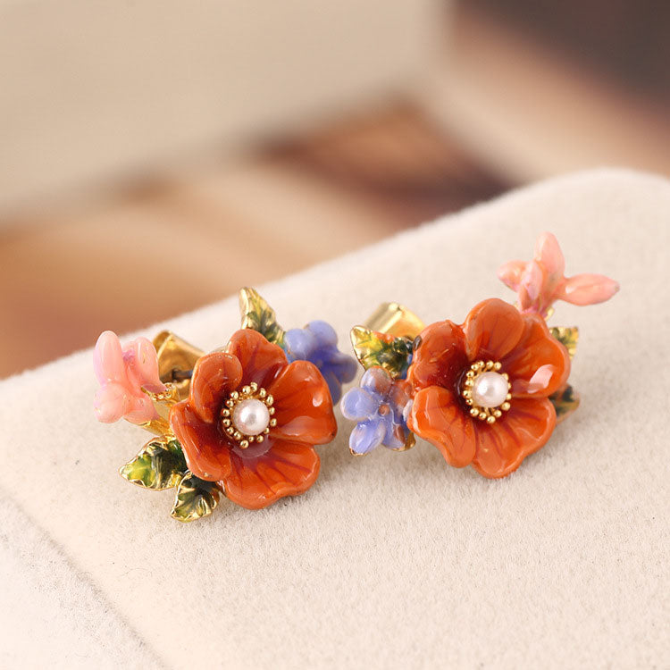 Orange Flower Earrings