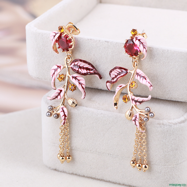 Red Leaf Gem Earrings