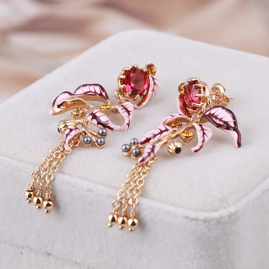 Red Leaf Gem Earrings