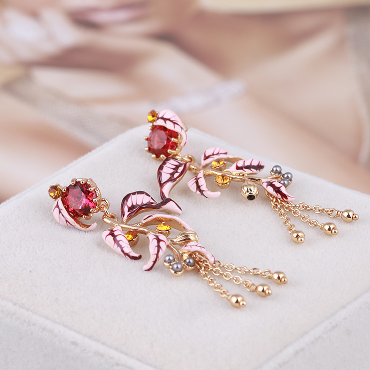 Red Leaf Gem Earrings