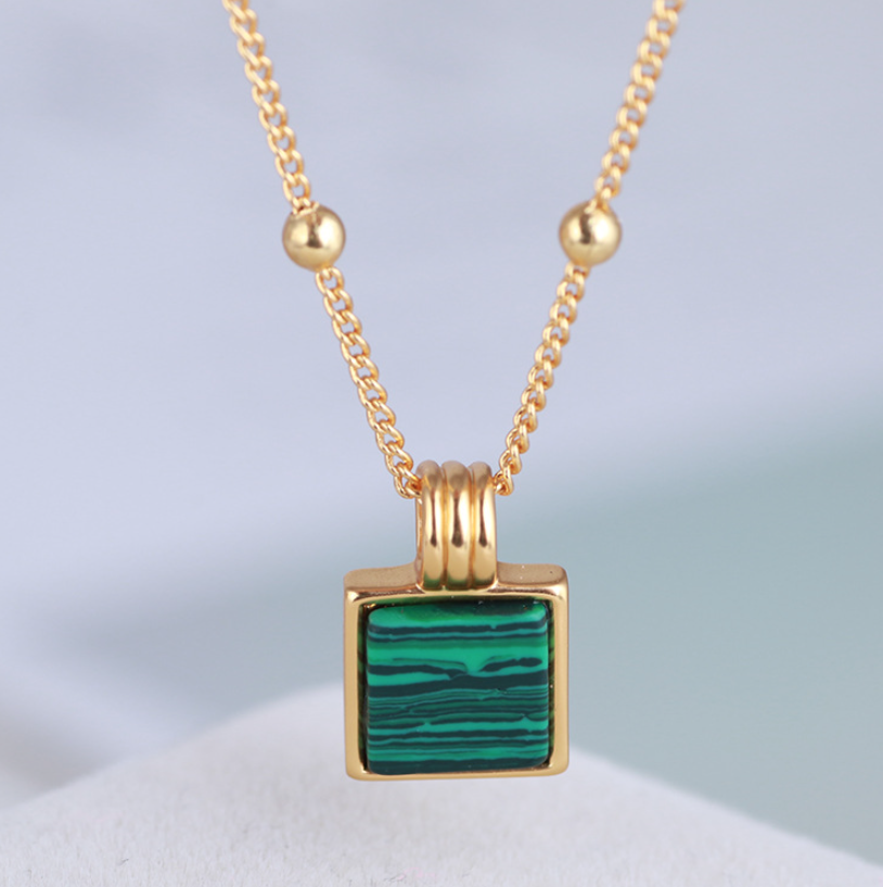 Square Green Stone Necklace