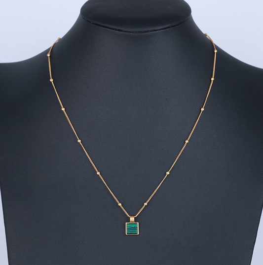 Square Green Stone Necklace