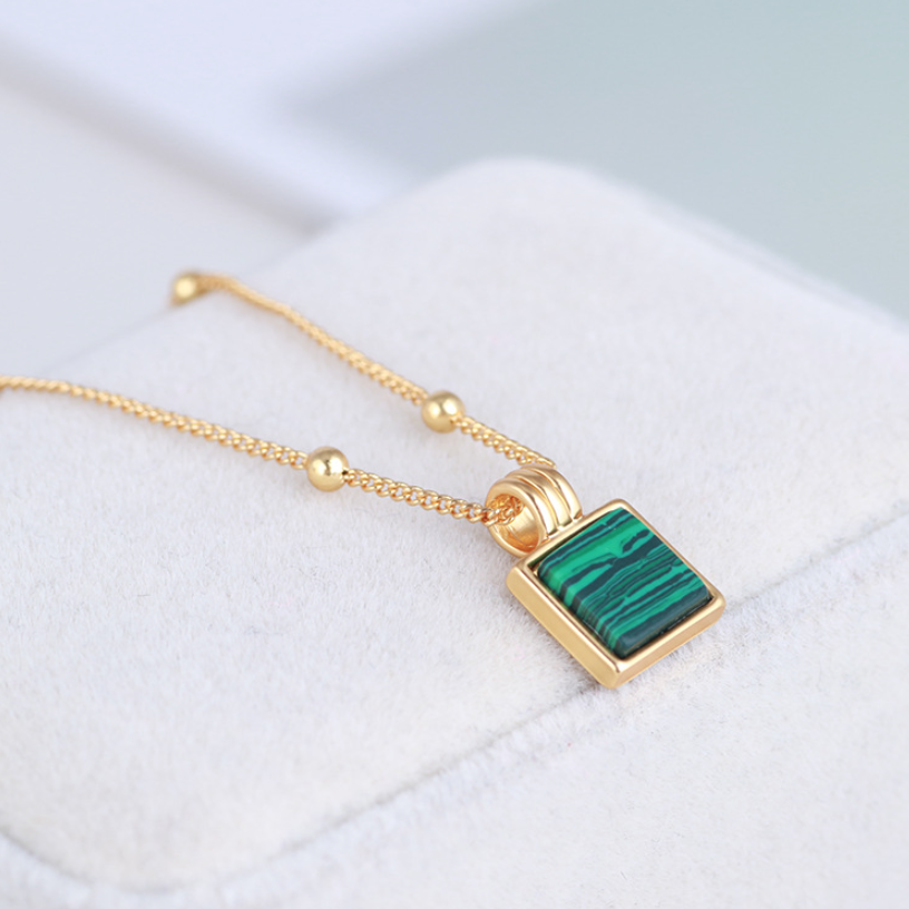 Square Green Stone Necklace