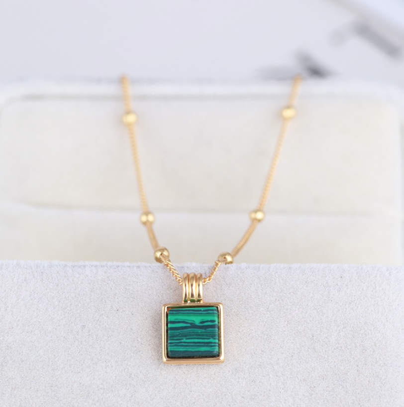 Square Green Stone Necklace