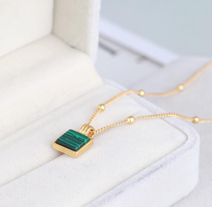 Square Green Stone Necklace