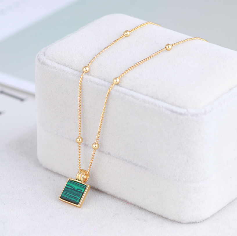 Square Green Stone Necklace