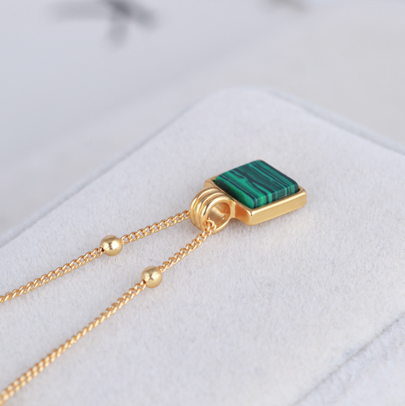 Square Green Stone Necklace