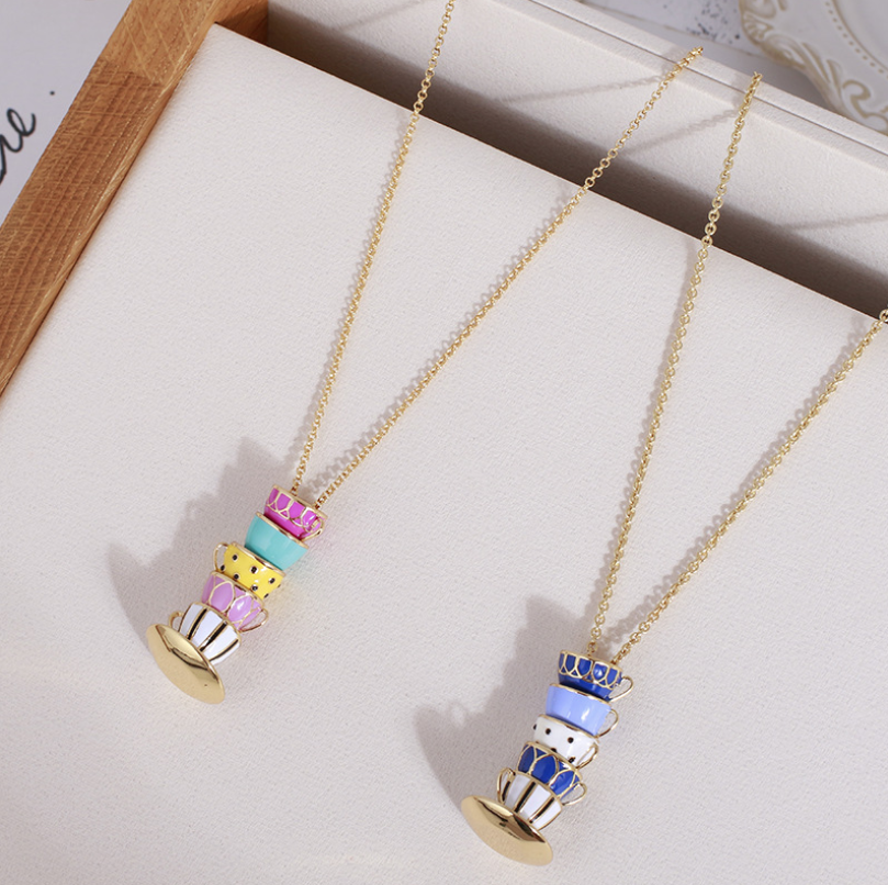 Tea Cups Necklace - Multi Colour