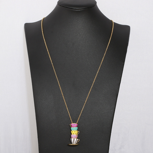 Tea Cups Necklace - Multi Colour