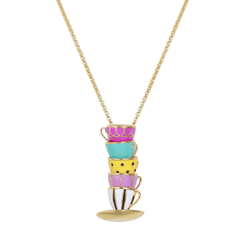 Tea Cups Necklace - Multi Colour